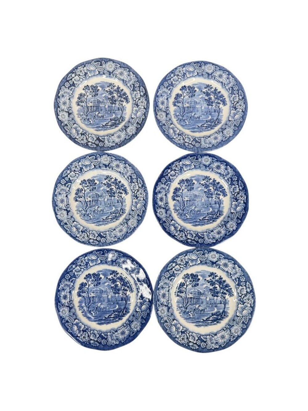 6 Staffordshire Liberty Blue Bread & Butter Plates Monticello 6” Made England